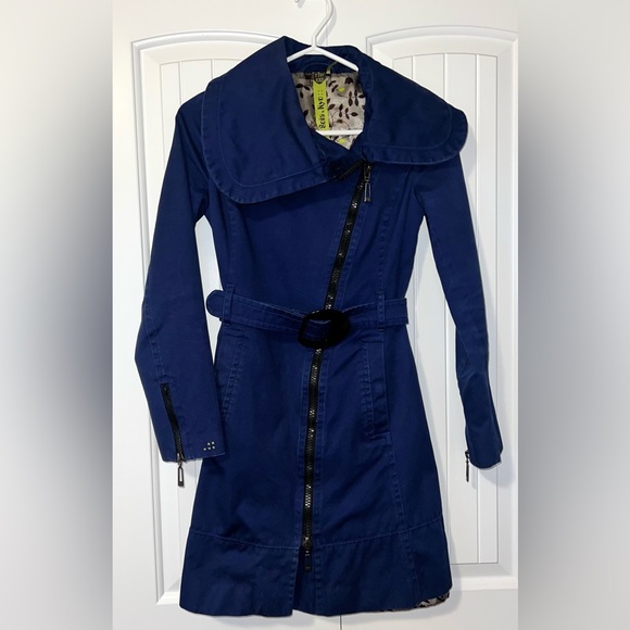 Designer Jean Corduroy Soia & Kyo Long trench coat Asymmetrical belted Size XXS - Picture 3 of 12